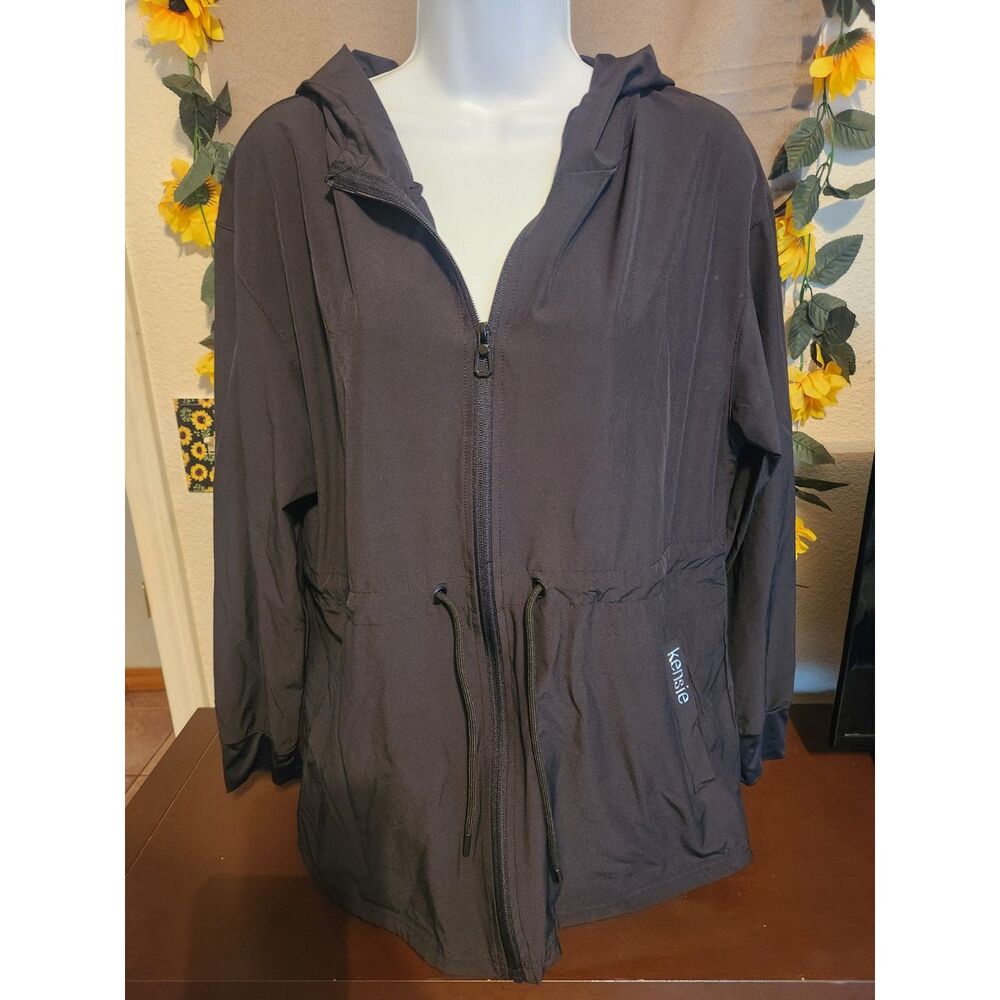 Kensie Women's Black Full Zip Hooded Windbreaker Jacket Size L Activewear Coat